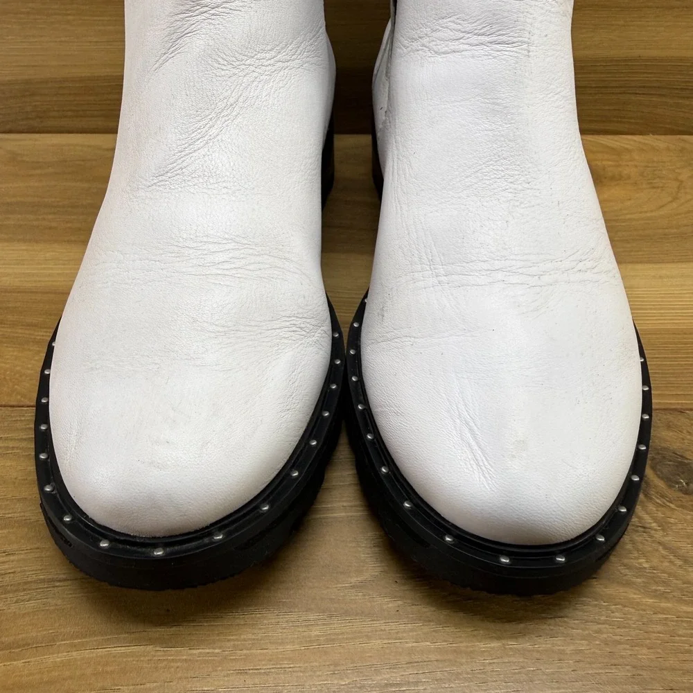 Sorel‎ Lennox Lug Sole Chelsea Boots 9.5 White Leather Pull On Casual Waterproof